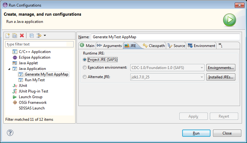 Eclipse Run Configuration JRE Tab