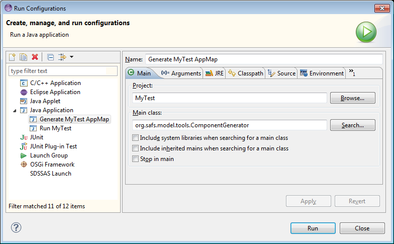 Eclipse Run Configuration Main Tab