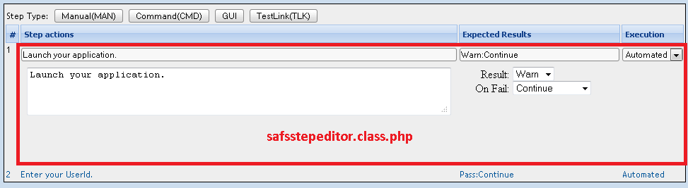 SAFS TestLink StepEditor